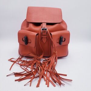 Gucci Bamboo Backpack Orange Pebbled Leather Tassel